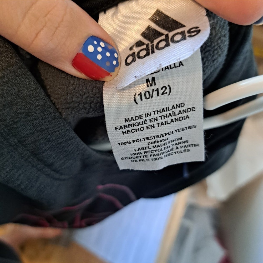 Adidas Girl Hoodie Charcoal Grey Pink Blue Gradient Logo Sweatshirt Size M 10/12 - Picture 5 of 5